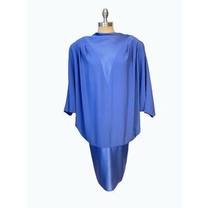 Vintage Daymor Couture Paris Blue 1980's Cape Dress 10 12